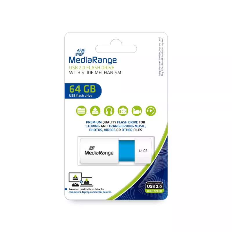 USB atmintinė MediaRange 64GB USB Type-A 2.0 MR974