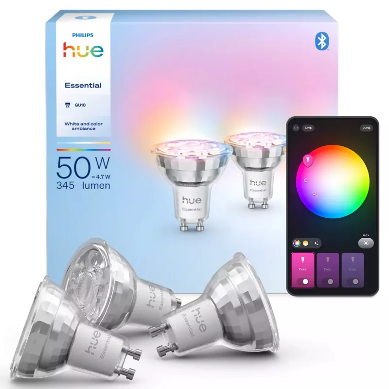 Philips Hue White and colour ambience Essential GU10 – protingas prožektorius – 345 lm – 4,7 W – 3 vnt. pakuotė