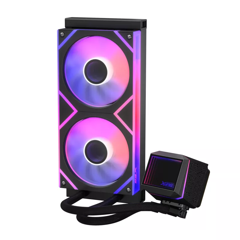 XPG LEVANTE II 240 Black – skysto aušinimo komplektas, 240 mm, 2x120 mm ventiliatoriai, ARGB, juodas