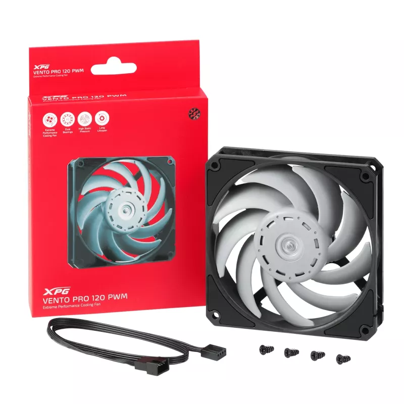 XPG VENTO PRO 120 PWM Black, ventiliatorius, 12 cm, 450 RPM, 2500 RPM, juoda, balta