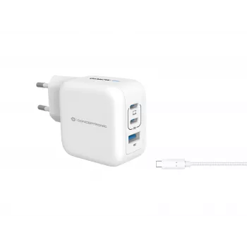 Conceptronic 3 prievadų 67W GaN USB PD įkroviklis su USB-C įkrovimo kabeliu, USB-C x 2, USB-A x 1, QC 3.0, PPS