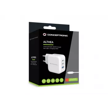 Conceptronic 3 prievadų 67W GaN USB PD įkroviklis su USB-C įkrovimo kabeliu, USB-C x 2, USB-A x 1, QC 3.0, PPS