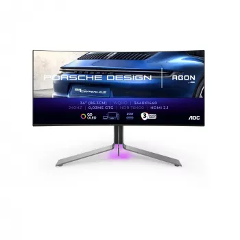 AOC Porsche Design PD34 monitorius 86,4 cm (34 col.) 3440 x 1440 pikselių Wide Quad HD QD-OLED juodas