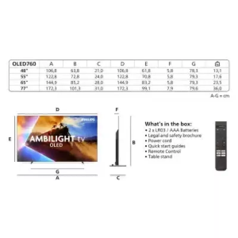 Televizorius Philips Ambilight 48OLED760/12 121,9 cm (48 colių) 4K Ultra HD OLED Smart TV Pilka