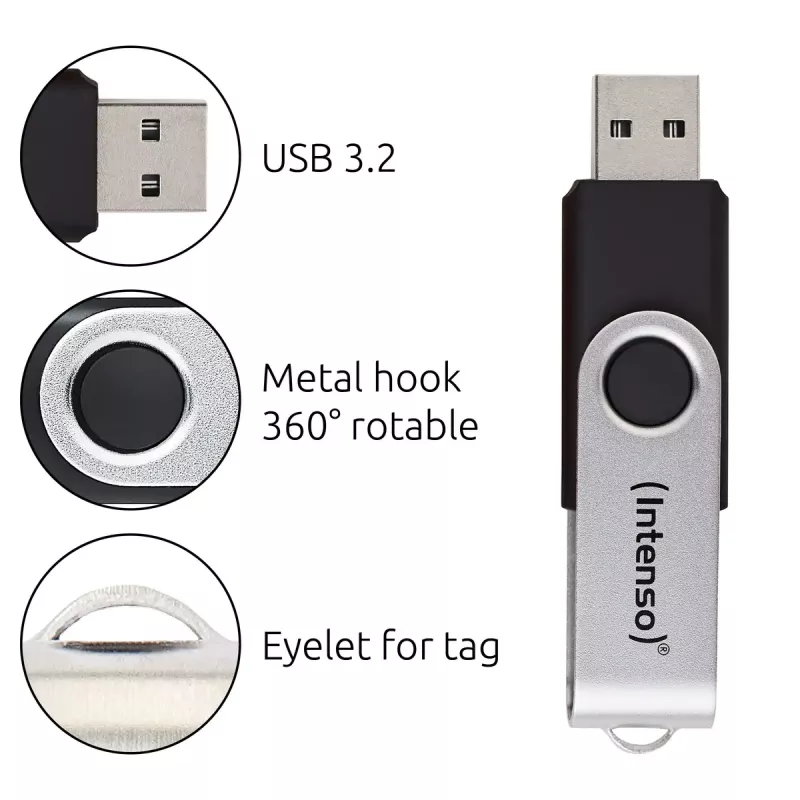 USB atmintinė Intenso 128 GB USB-A 3.2 Gen 1x1 juoda-sidabrinė