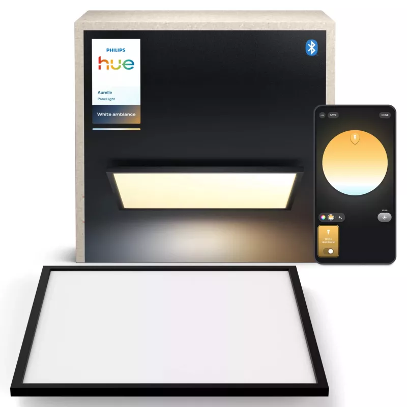 Philips Hue Aurelle Square Panel XL išmanusis lubų šviestuvas, juodos spalvos
