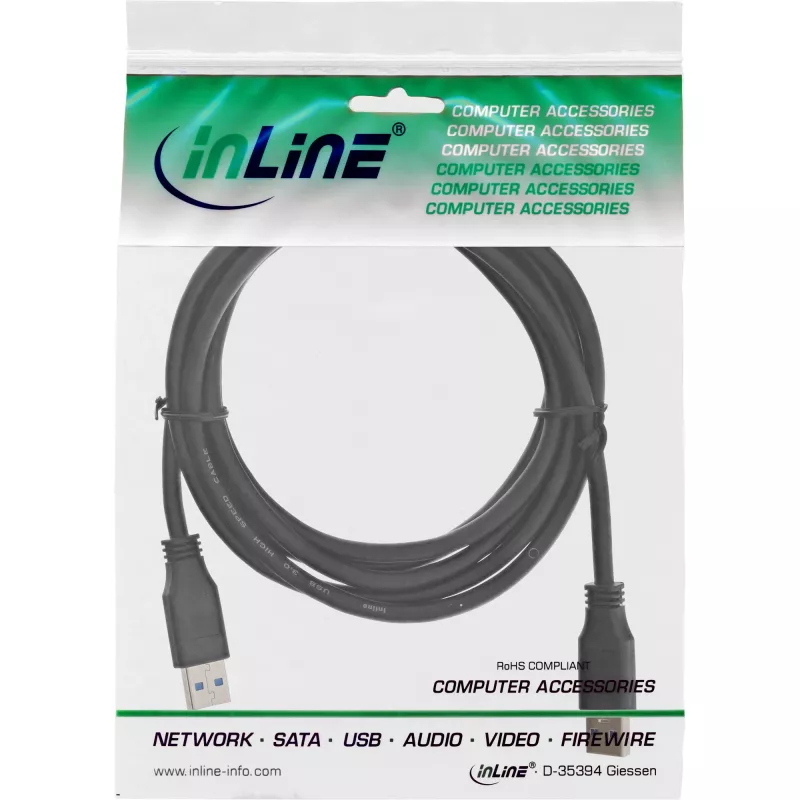 InLine USB 3.2 Gen.1 laidas, A tipas (vyriškas) / A tipas (vyriškas), juodas, 1 m