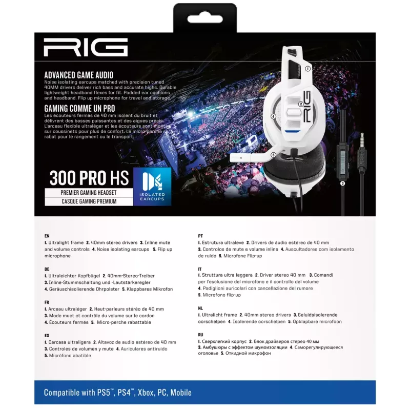 Ausinės Nacon RIG 300 PRO HS – laidinės žaidimų ausinės, uždengiančios ausis, 20–20000 Hz, 1,2 m kabelis, balta