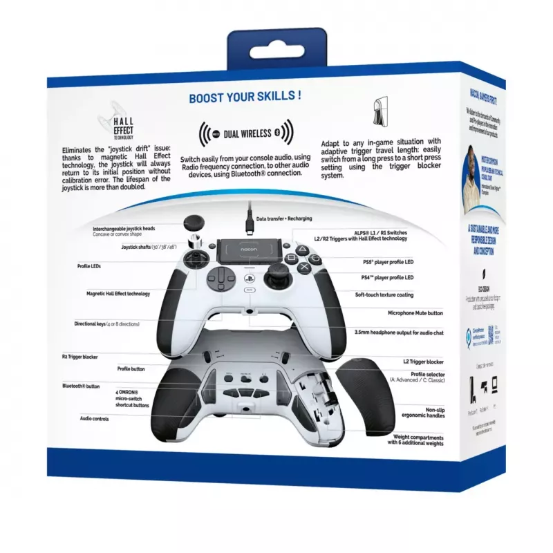 Valdiklis NACON Revolution 5 Pro – belaidis Bluetooth valdiklis, skirtas PC, PS4, PS5, su 3 m laidu, juodas/baltas