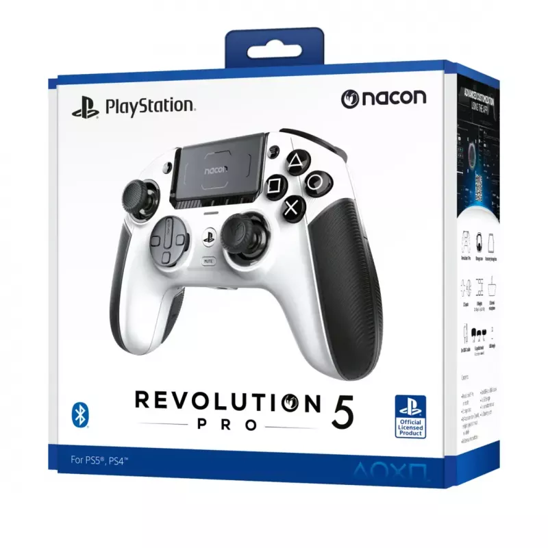 Valdiklis NACON Revolution 5 Pro – belaidis Bluetooth valdiklis, skirtas PC, PS4, PS5, su 3 m laidu, juodas/baltas