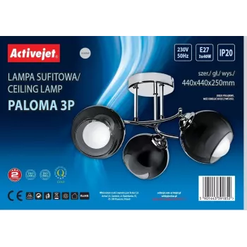 Pakabinamas lubinis šviestuvas ActiveJet AJE-PALOMA 3P E27, 3×40W, sidabrinis, IP20, 440×250 mm