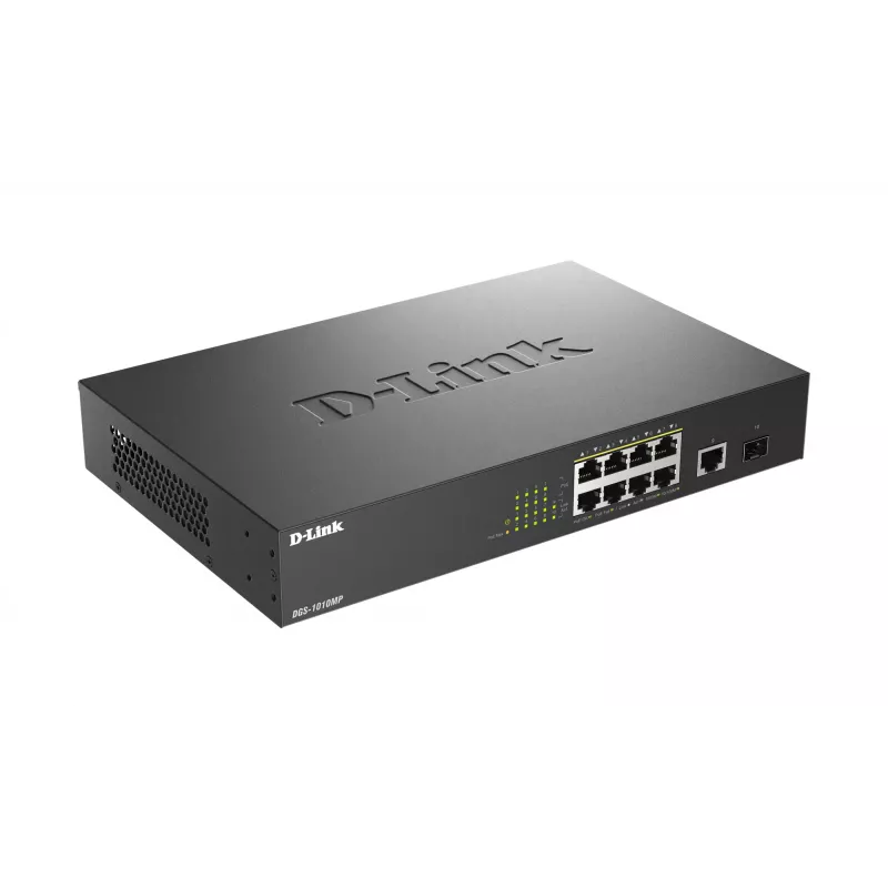 D-Link DGS-1010MP/E nevaldomas L2 Gigabit Ethernet (10/100/1000) tinklo jungiklis su PoE, 1U, juodas