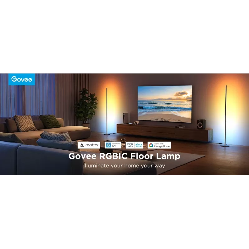 LED toršeras Govee Matter RGBICW H8076C13 – išmanus šviestuvas su RGBIC ir reguliuojama balta šviesa