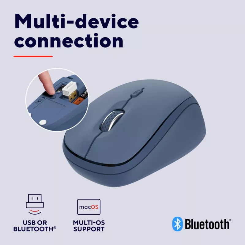 Trust Yvi+ pelė universali ambidekstrinė RF belaidė + Bluetooth optinė 1600 DPI