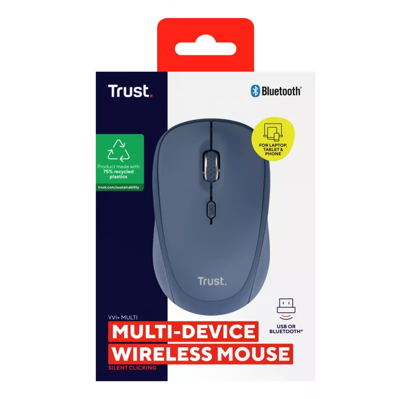 Trust Yvi+ pelė universali ambidekstrinė RF belaidė + Bluetooth optinė 1600 DPI