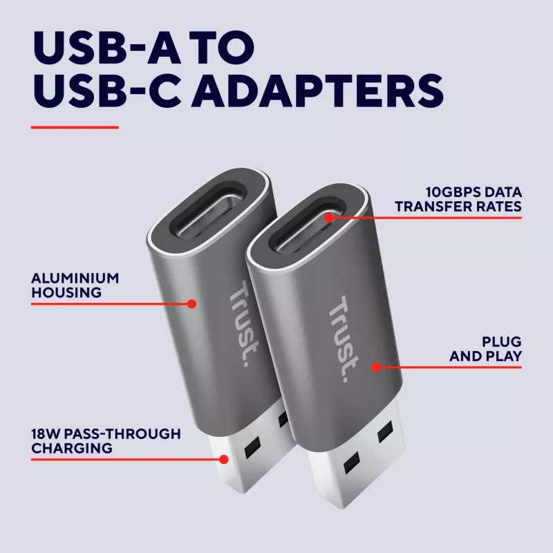 Trust Calyx USB-A į USB-C adapteris (2 vnt.) pilka