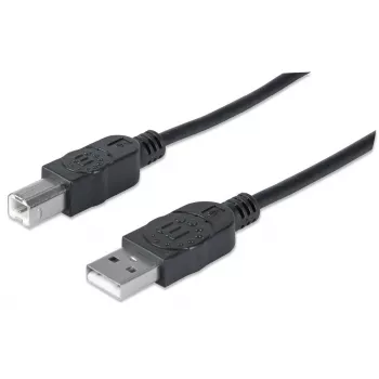 Manhattan USB-A į USB-B laidas, 3 m, vyriškas į vyrišką, 480 Mbps (USB 2.0), Hi-Speed USB, juodas, garantija visam laikui