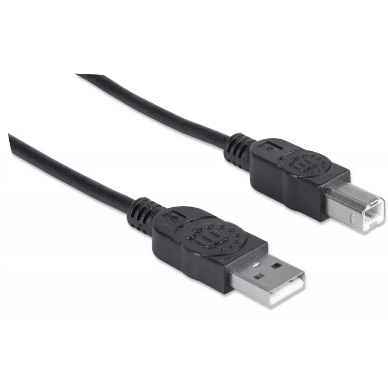 Manhattan USB-A į USB-B laidas, 3 m, vyriškas į vyrišką, 480 Mbps (USB 2.0), Hi-Speed USB, juodas, garantija visam laikui