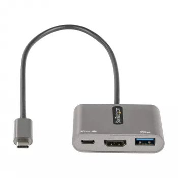 StarTech.com USB-C kelių prievadų adapteris, USB-C į HDMI 4K vaizdo, 100W PD perdavimas, USB 3.0 koncentratorius 5Gbps (1xType-C/1xA), USB-C mini dokas, USB-C kelioninis dokas, nešiojama nešiojamojo kompiuterio dokavimo stotis