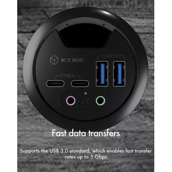 ICY BOX IB-HUB1403B USB stotelė su lizdu, Antracitas