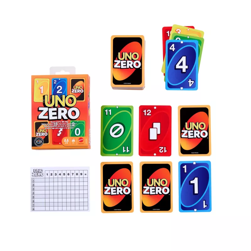 Kortų žaidimas MATTEL UNO Zero – kortų atsikratymo žaidimas, nuo 7 metų, su kalade ir rezultatų lentele