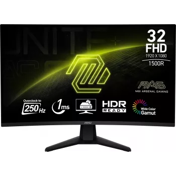 Monitorius MSI MAG 32C6X 31,5 colio (80 cm) Full HD lenktas VA, 250 Hz, 1 ms, juodas