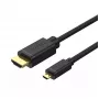 HDMI kabelis UNITEK Y-C182 2 m, Micro HDMI (D tipo) į standartinį HDMI (A tipo), juodas