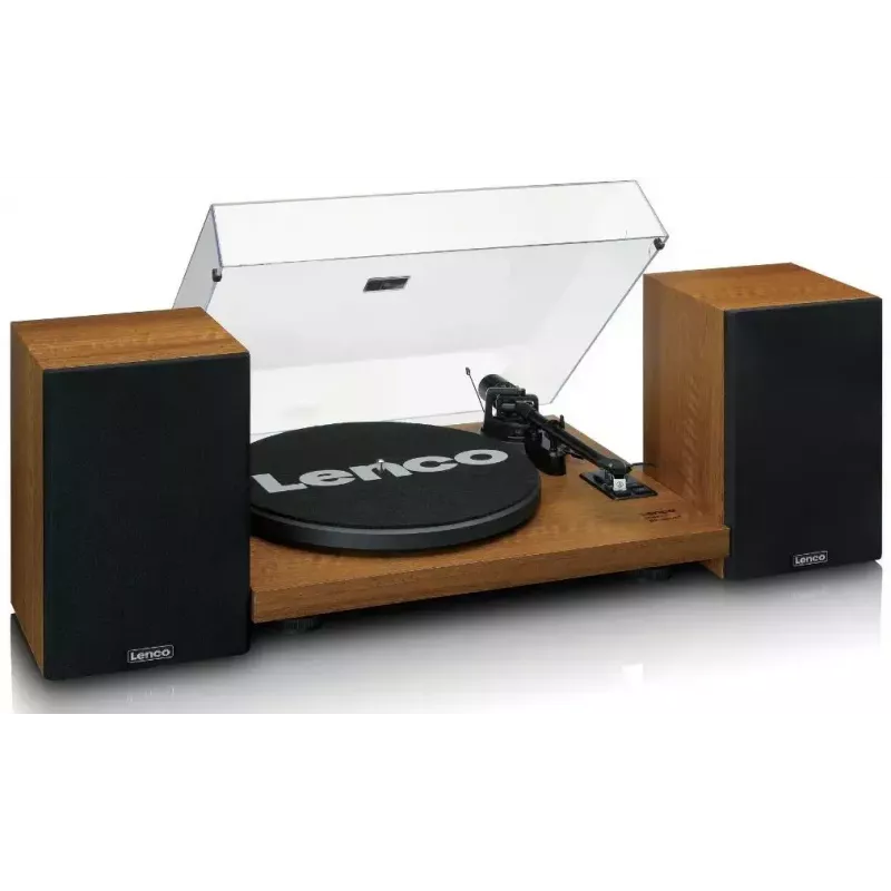 Patefonas Lenco LS-480WD su įmontuotu stiprintuvu, Bluetooth, diržine pavara, 33/45 aps./min., 2×30 W RMS, mediniais garsiakalbiais