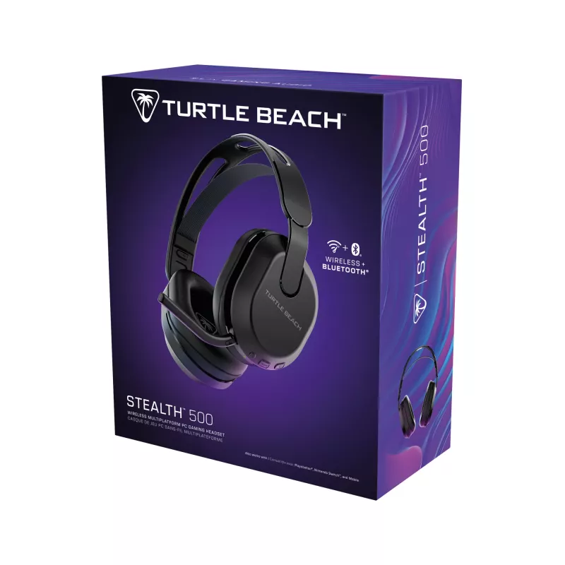 Turtle Beach Stealth 500 Black belaidės ausinės žaidimams PC, PS5, PS4 ir mobiliesiems, iki 40 val. baterija, Bluetooth