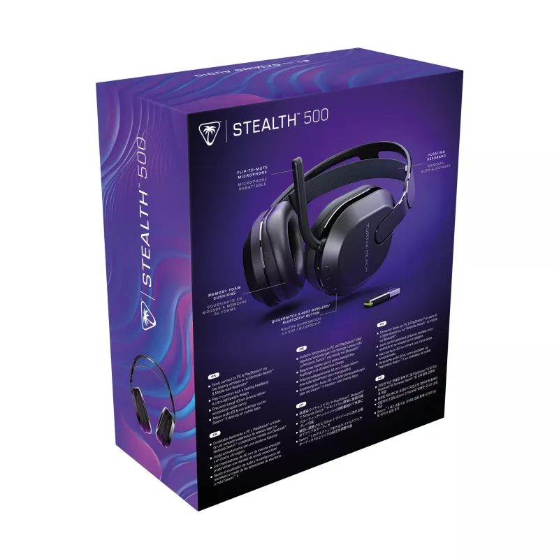 Turtle Beach Stealth 500 Black belaidės ausinės žaidimams PC, PS5, PS4 ir mobiliesiems, iki 40 val. baterija, Bluetooth