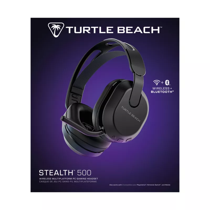 Turtle Beach Stealth 500 Black belaidės ausinės žaidimams PC, PS5, PS4 ir mobiliesiems, iki 40 val. baterija, Bluetooth