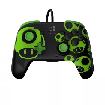 Pultelis PDP REMATCH Wired Controller 1-Up Glow in the Dark, skirtas Nintendo Switch, USB, 3 m laidas, D-pad, Home mygtukas, juoda/žalia