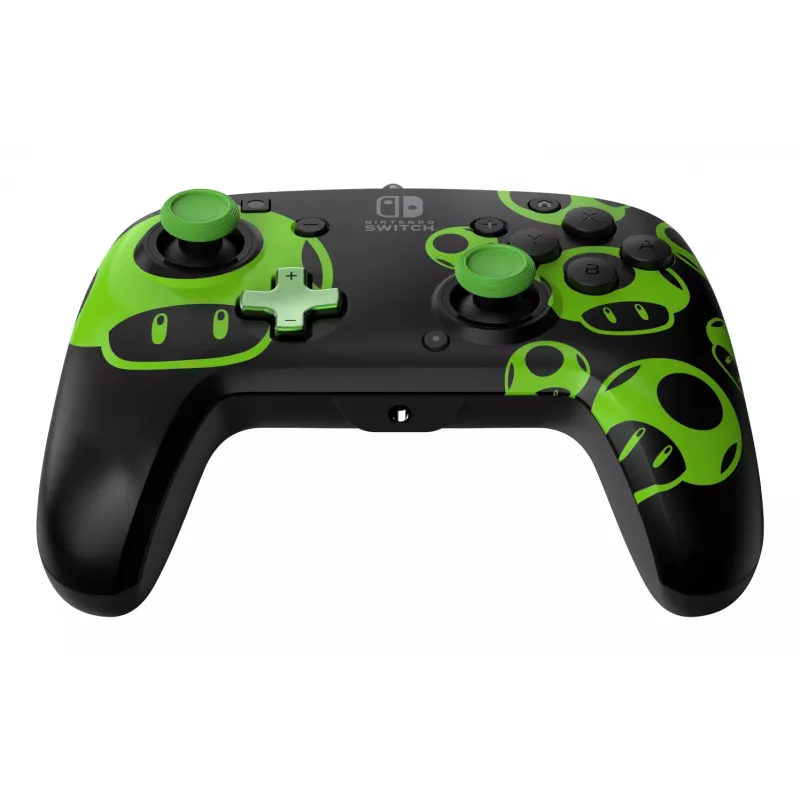 Pultelis PDP REMATCH Wired Controller 1-Up Glow in the Dark, skirtas Nintendo Switch, USB, 3 m laidas, D-pad, Home mygtukas, juoda/žalia