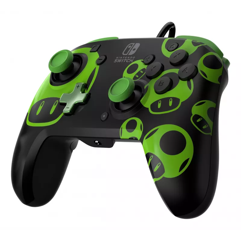 Pultelis PDP REMATCH Wired Controller 1-Up Glow in the Dark, skirtas Nintendo Switch, USB, 3 m laidas, D-pad, Home mygtukas, juoda/žalia
