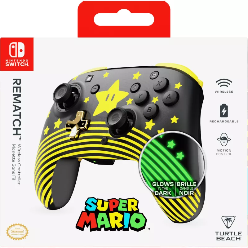 Turtle Beach Rematch TBC-8101-75 belaidis pultas Nintendo Switch, Super Mario Star, juodas/geltonas