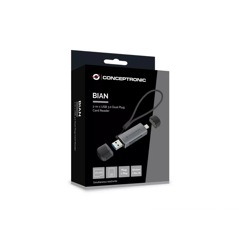 Conceptronic BIAN05G 2-in-1 USB 3.0 dviejų kištukų kortelių skaitytuvas, SD/MicroSD 3.0, UHS-I