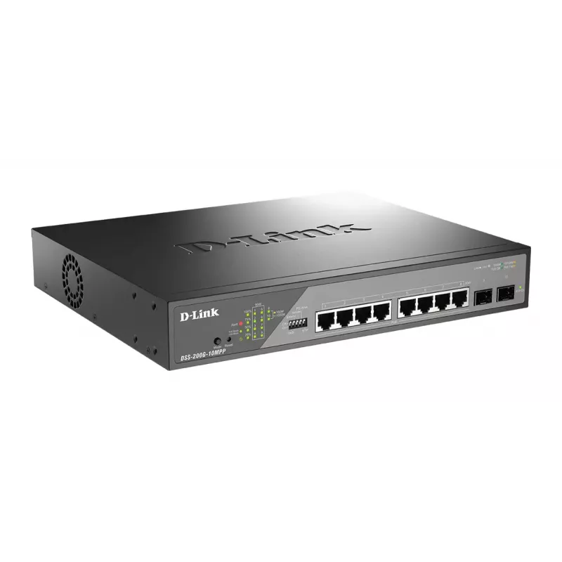 D-Link DSS-200G-10MPP valdomas L2 tinklo jungiklis Gigabit Ethernet (10/100/1000) Power over Ethernet (PoE) 1U juodas, pilkas