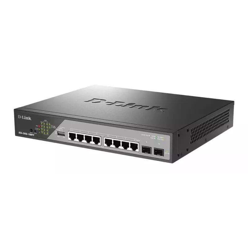 D-Link DSS-200G-10MPP valdomas L2 tinklo jungiklis Gigabit Ethernet (10/100/1000) Power over Ethernet (PoE) 1U juodas, pilkas