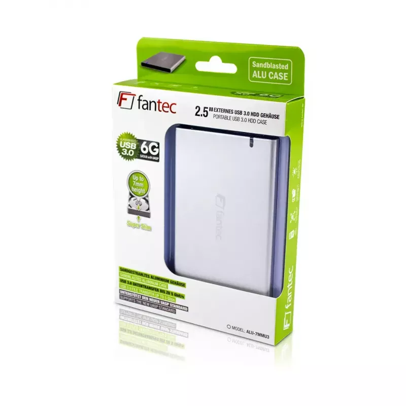 Išorinis HDD/SSD dėklas Fantec ALU7MMU3 Sidabrinis 2,5 colio