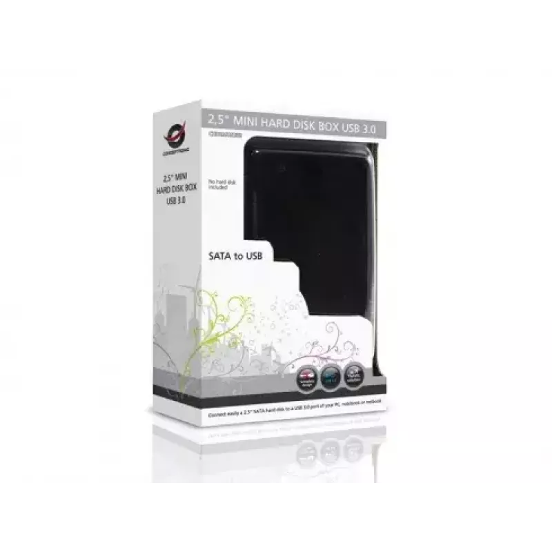 Conceptronic CHD2MUSB3B Grab'n'Go 2,5 colio HDD dėžutė Mini, USB 3.0, juodos spalvos