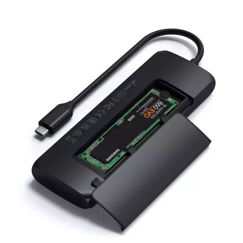 Satechi ST-UCHSEK USB-C daugiaportis adapteris su SSD įrenginio dėklu ir HDMI, juodas