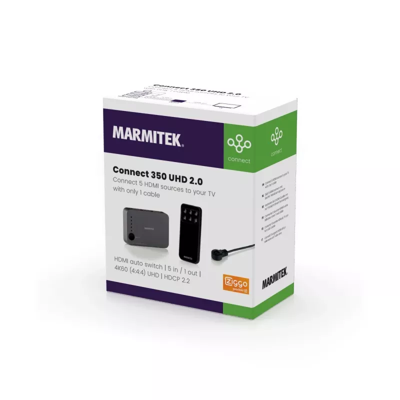Marmitek Connect 350 UHD 2.0 HDMI komutatorius, HDMI 2.0b, 4K 2160p, 18 Gbit/s, juodos spalvos