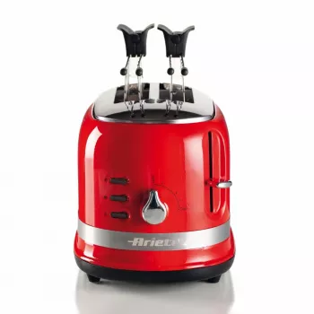 Ariete 149 skrudintuvas su žnyplėmis 2 riekelėms duonos – automatinis išstūmimas – atšildymas – 6 skrudinimo laipsniai – 800 W – Modern Line – raudonas