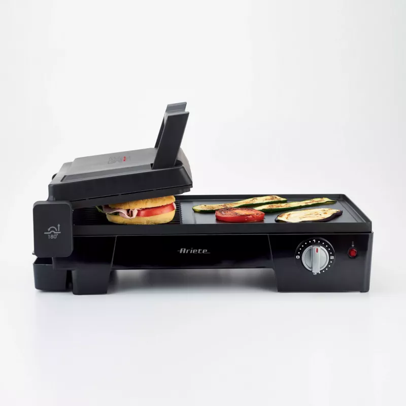 Ariete 1916 Multi Grill 3 in 1 - Elektrinis grilis, kepsninė, lygus ir briaunotas paviršius - 180° atidarymas - Reguliuojamas termostatas - 2400 W - Juoda