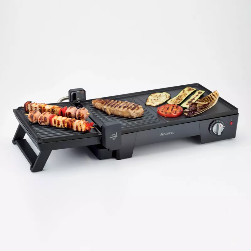 Ariete 1916 Multi Grill 3 in 1 - Elektrinis grilis, kepsninė, lygus ir briaunotas paviršius - 180° atidarymas - Reguliuojamas termostatas - 2400 W - Juoda