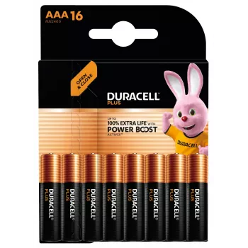 Vienkartinė šarminė baterija Duracell Plus AAA — 48 x 11 x 10 mm, pakuotės svoris 160 g