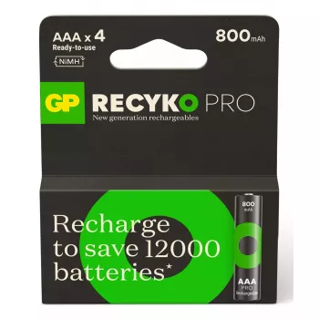 GP Batteries ReCyko Pro GPRCP80AAA174C4 akumuliatorius AAA (Micro), NiMH 800 mAh 1,2 V, 4 vnt.