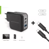Conceptronic 3 prievadų 67W GaN USB PD įkroviklis su USB-C įkrovimo kabeliu, USB-C x 2, USB-A x 1, QC 3.0, PPS