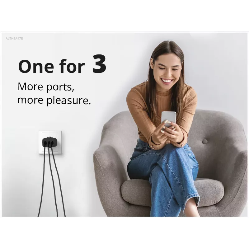Conceptronic 3 prievadų 67W GaN USB PD įkroviklis su USB-C įkrovimo kabeliu, USB-C x 2, USB-A x 1, QC 3.0, PPS