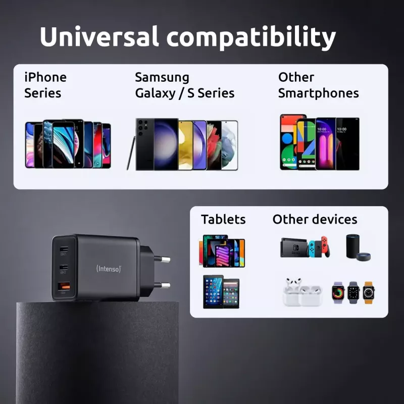 Intenso W65ACC 65W USB-C ir USB-A įkroviklis (juodas)